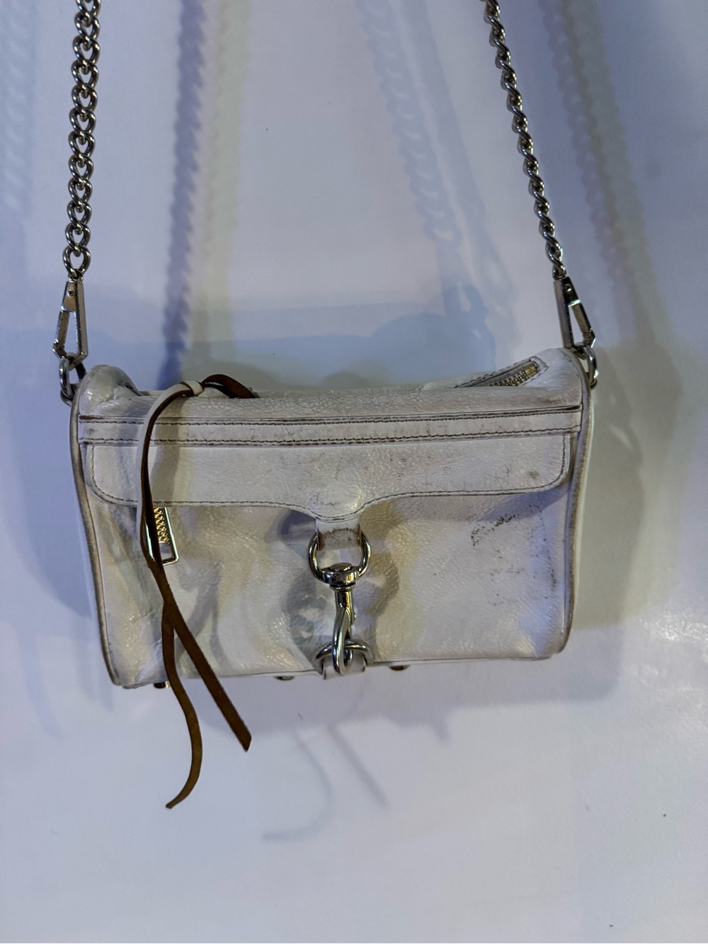 Rebecca Minkoff White Leather Crossbody Bag with Silver Hardware